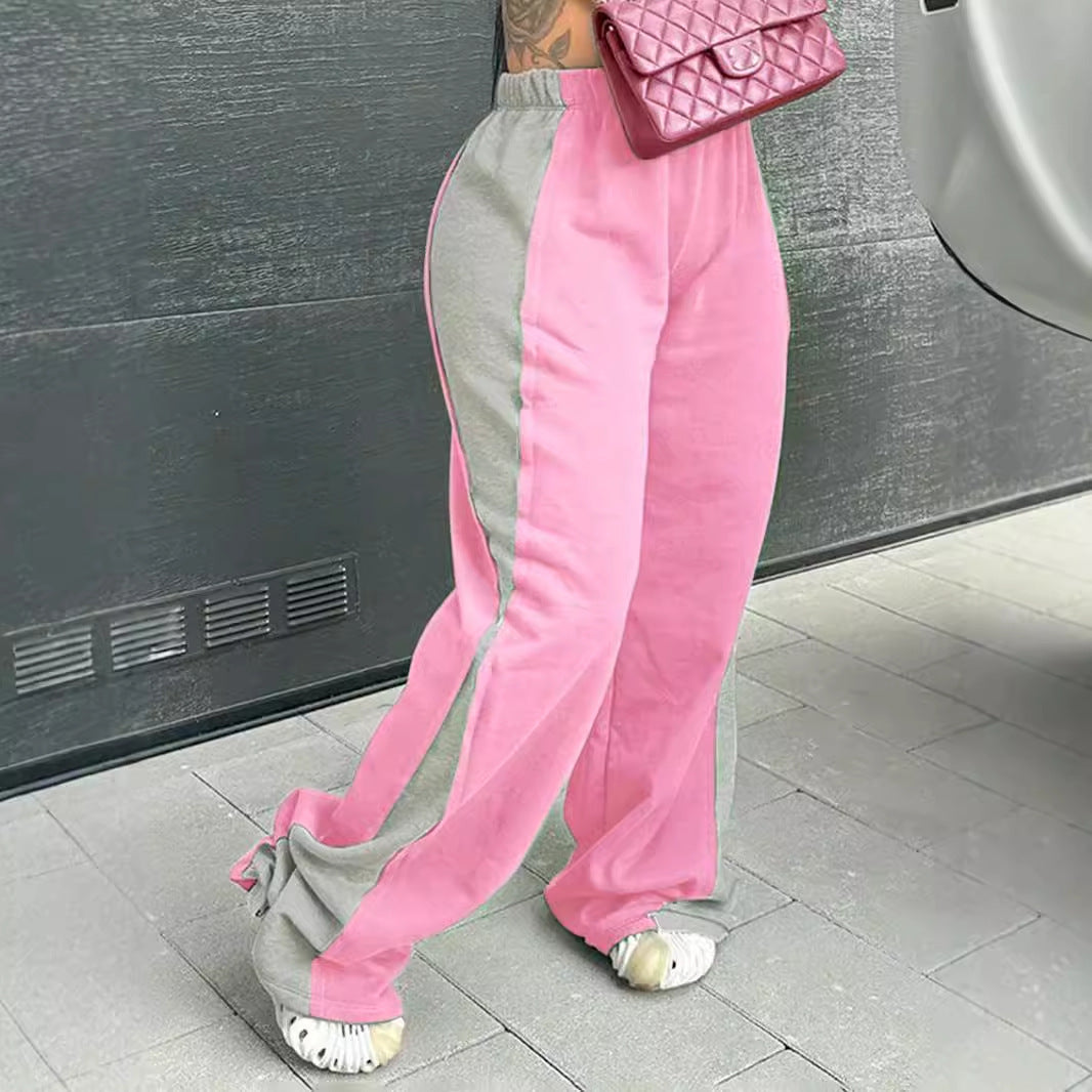 2025 spring, autumn and winter, New women's clothing new elastic waist color matching versatile straight wide-leg sweatpants women