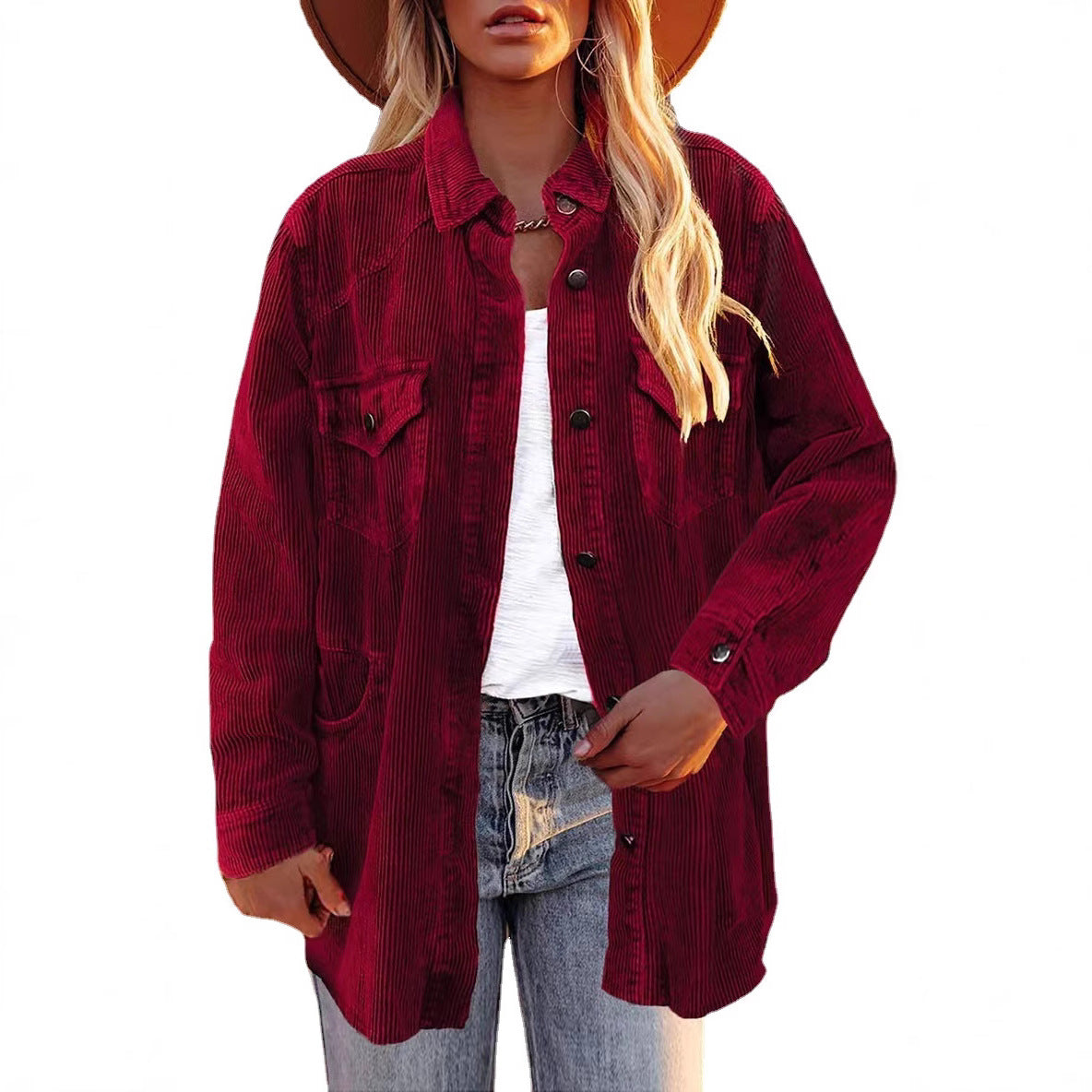 2025 Popular, , autumn and winter new thickened shirt corduroy lapel button loose casual coat women
