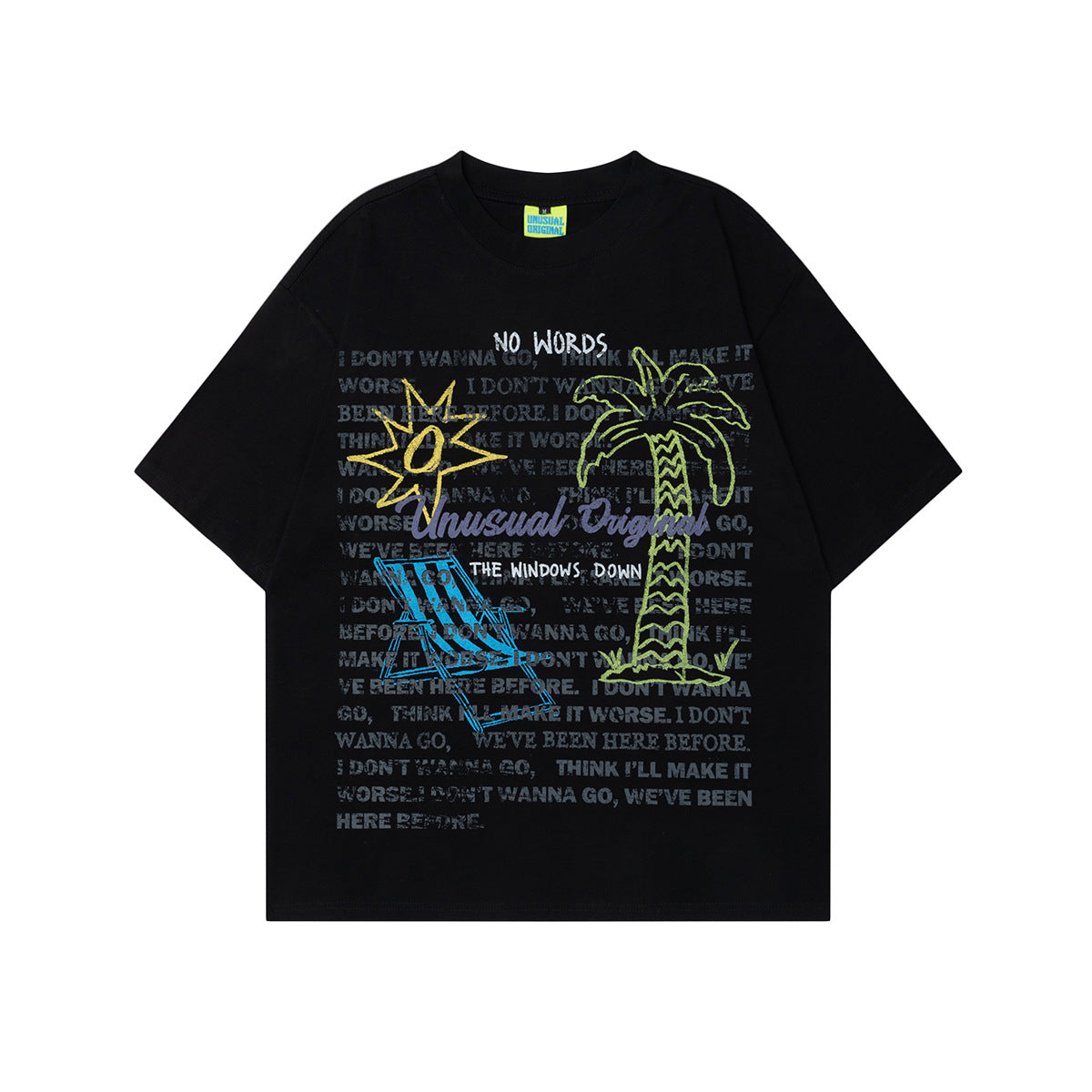 T1089 2025n Street 2025 Summer Hand-drawn Comic High Sense Design Men's Loose Crew Neck Short Sleeve T-Shirt