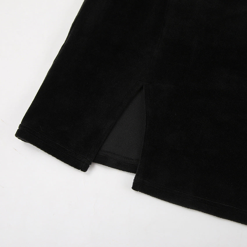 2025 Sexy slim-fitting silver fox velvet hip-wrapped high-necked solid color dress popular autumn fashion New new short skirt