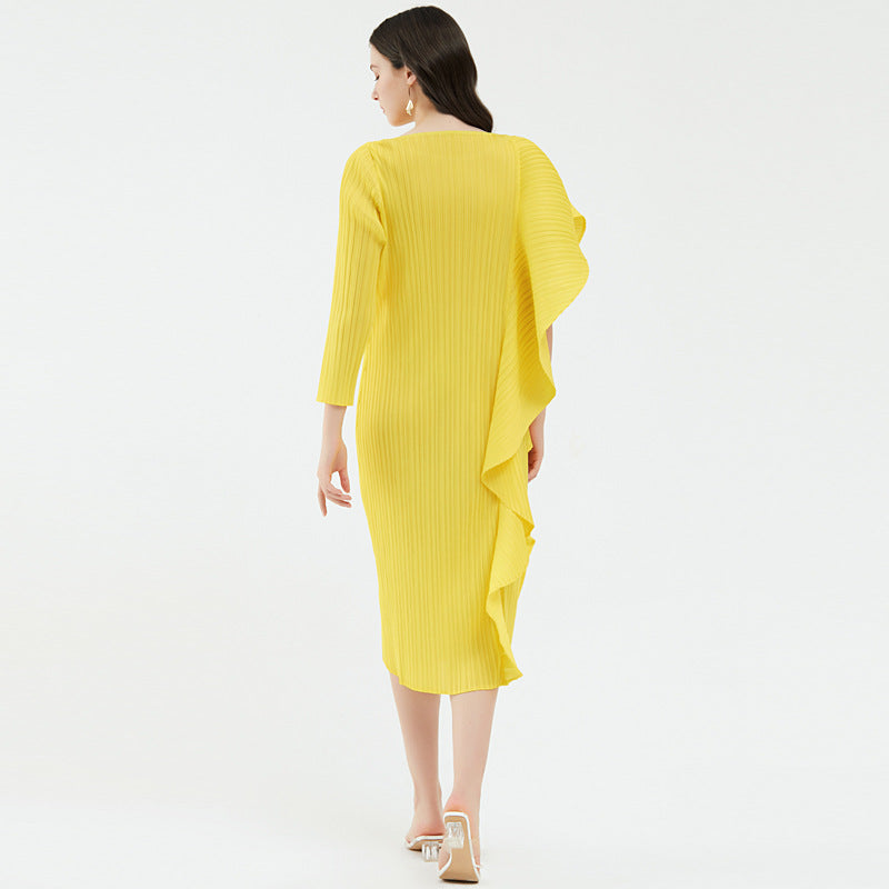 spring women's new temperament high-end niche dress women's design asymmetrical solid color splicing skirt
