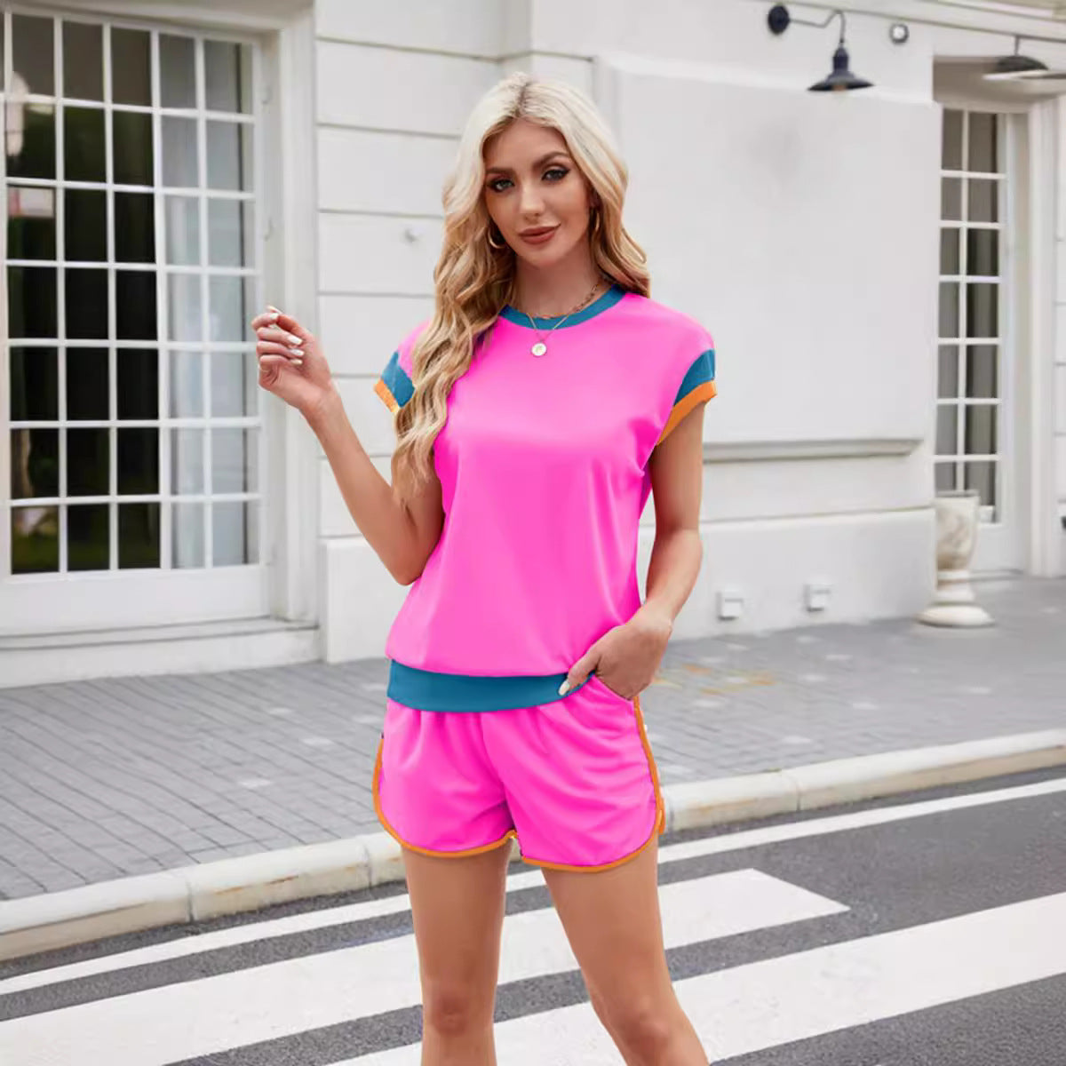 2025 summer New new two-piece set women's trends versatile loose pullover round neck casual suit women