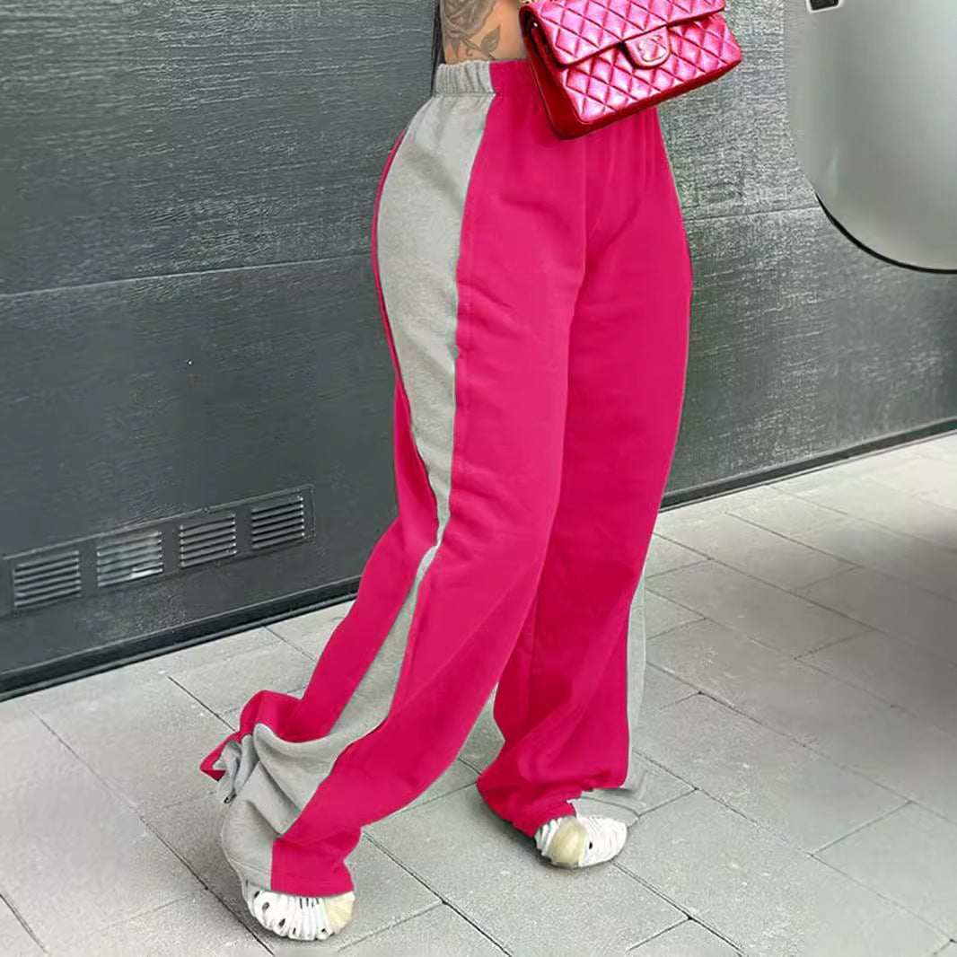 2025 spring, autumn and winter, New women's clothing new elastic waist color matching versatile straight wide-leg sweatpants women