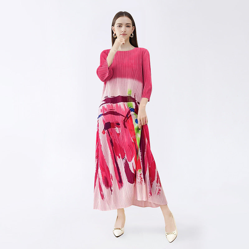 Fashion niche oil painting dress women's spring thin temperament long dress new high-end printed skirt
