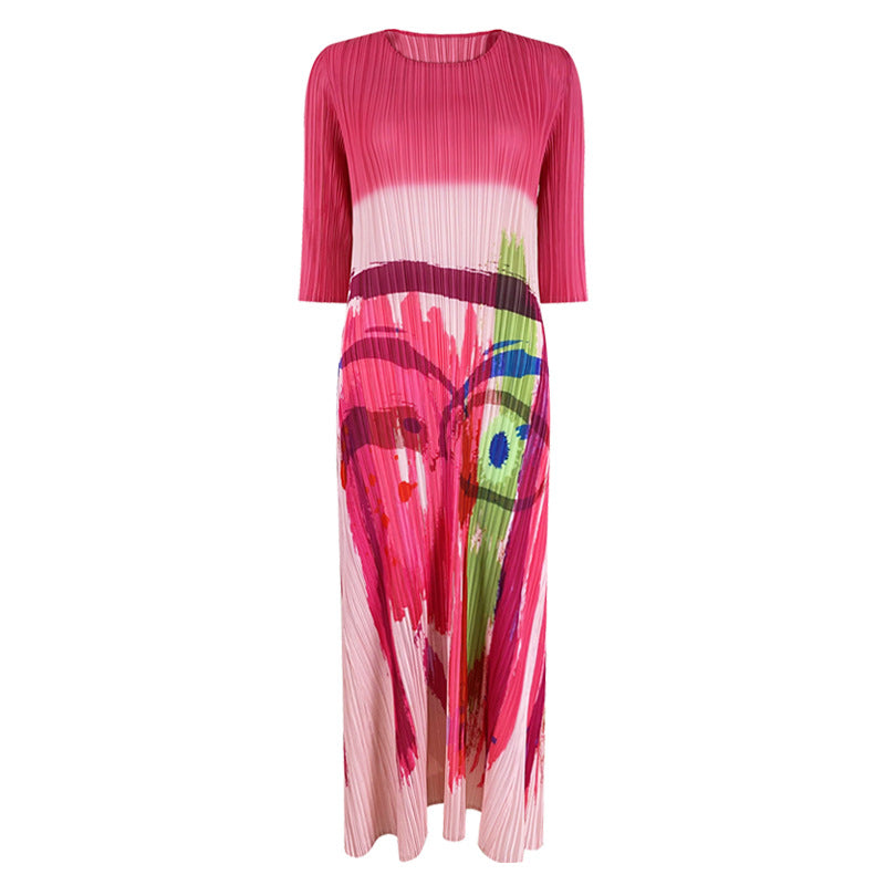 Fashion niche oil painting dress women's spring thin temperament long dress new high-end printed skirt