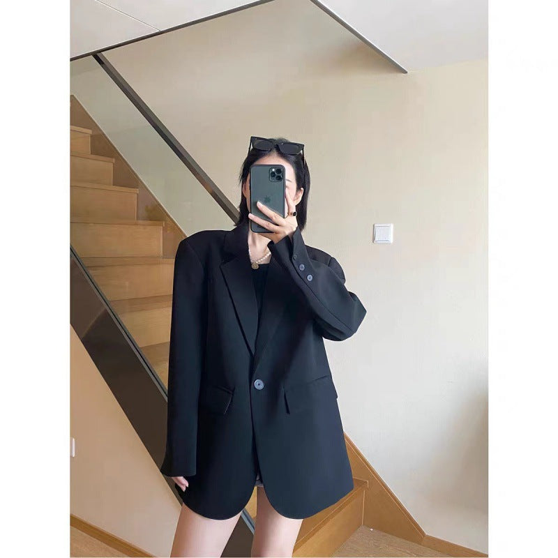 High-end black temperament blazer women's spring and autumn 2025 new small casual loose Korean suit