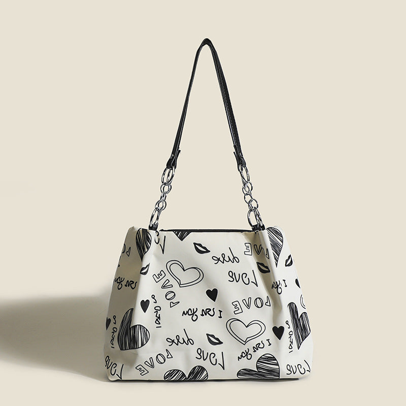 2025 Fashion women's bag printed bag bucket underarm chain bag, Korean version portable women's bag New new casual tote bag