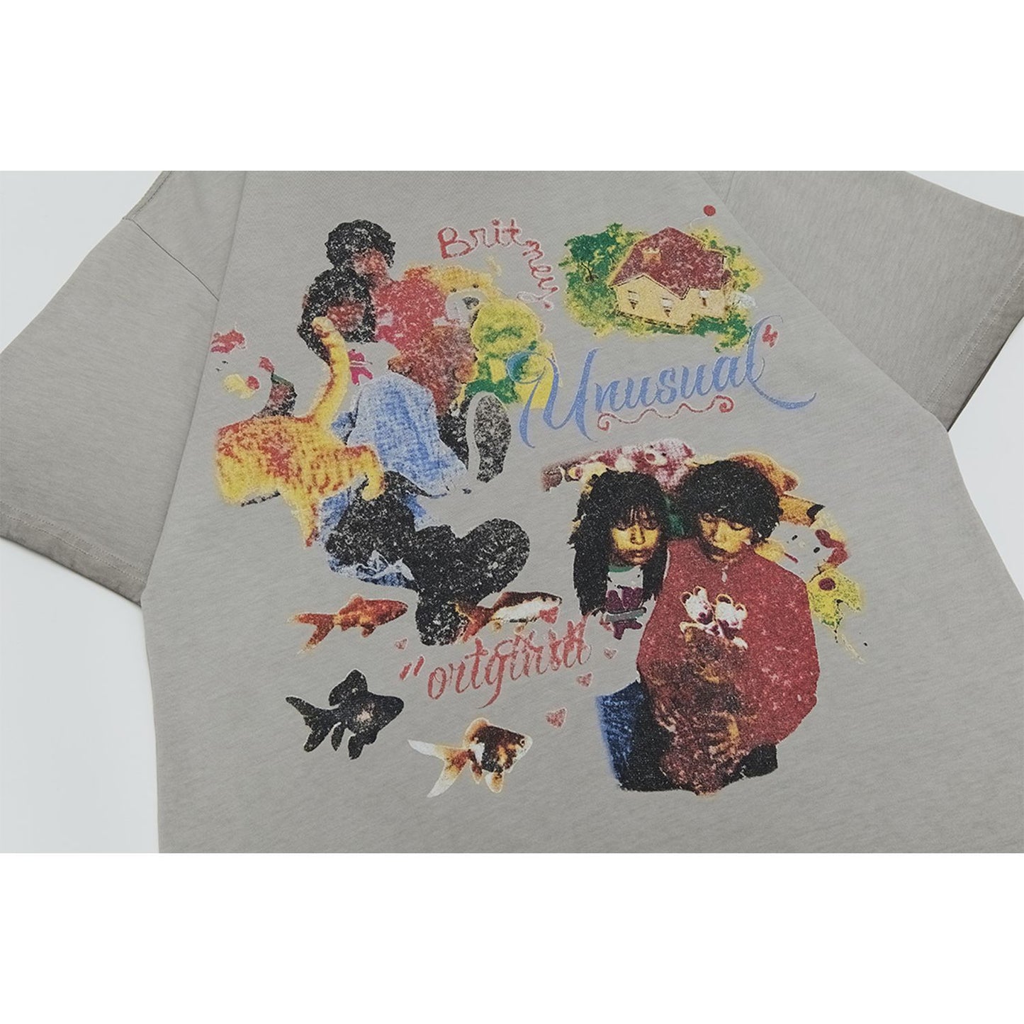 T1080 2025n Street Tide 2025 Summer Vintage Couple Washing Craft Plain Character Design Men's Loose Short Sleeve T-Shirt