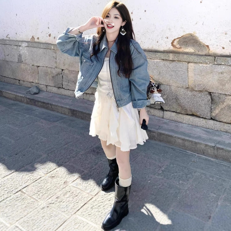 Early spring and autumn small short denim jacket women's 2025 new fashion Hong Kong style small fragrant style jacket top