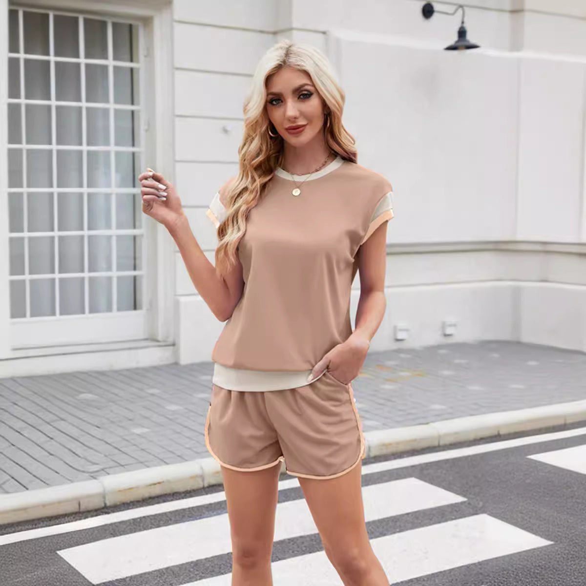 2025 summer New new two-piece set women's trends versatile loose pullover round neck casual suit women