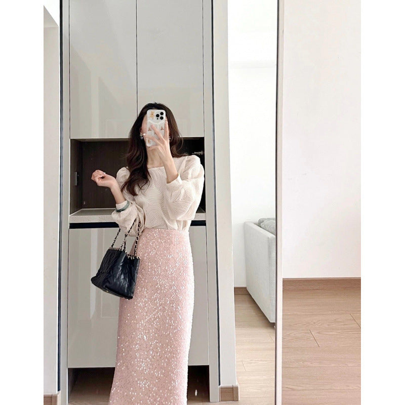 Age reduction beautiful Popular style suit skirt heavy industry embroidery beads spring dress women's 2025 new skirt two-piece set