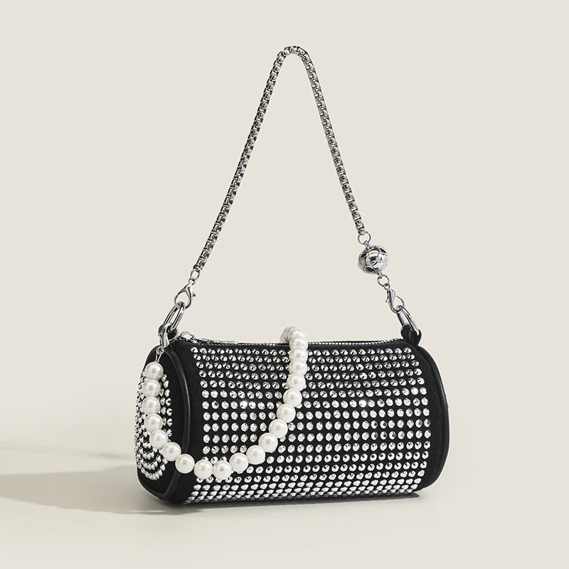 2025 Korean version of the new women's bag niche design shoulder chain bag, women's oblique span pearl willow nail bag