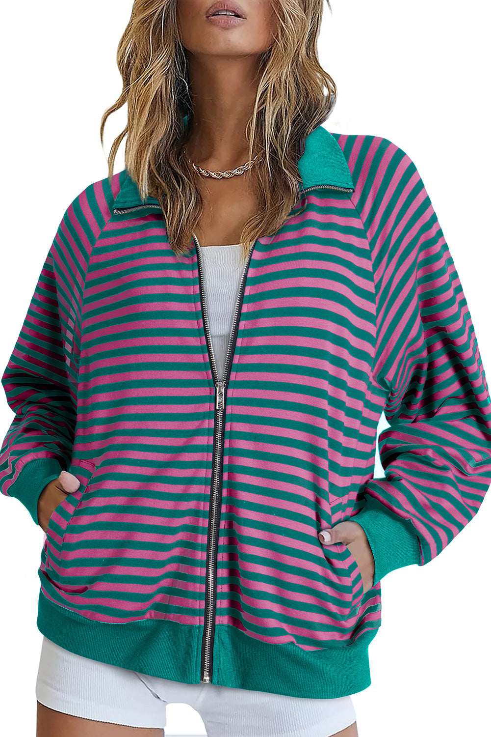 2025 autumn and winter Popular, , New women's clothing new casual shirt striped lapel contrasting cardigan top women