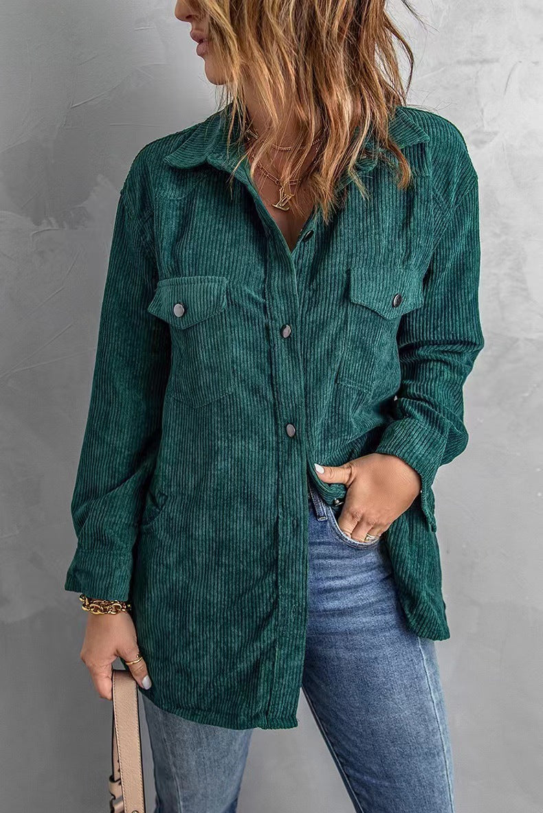 2025 Popular, , autumn and winter new thickened shirt corduroy lapel button loose casual coat women