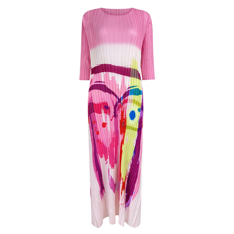 Fashion niche oil painting dress women's spring thin temperament long dress new high-end printed skirt