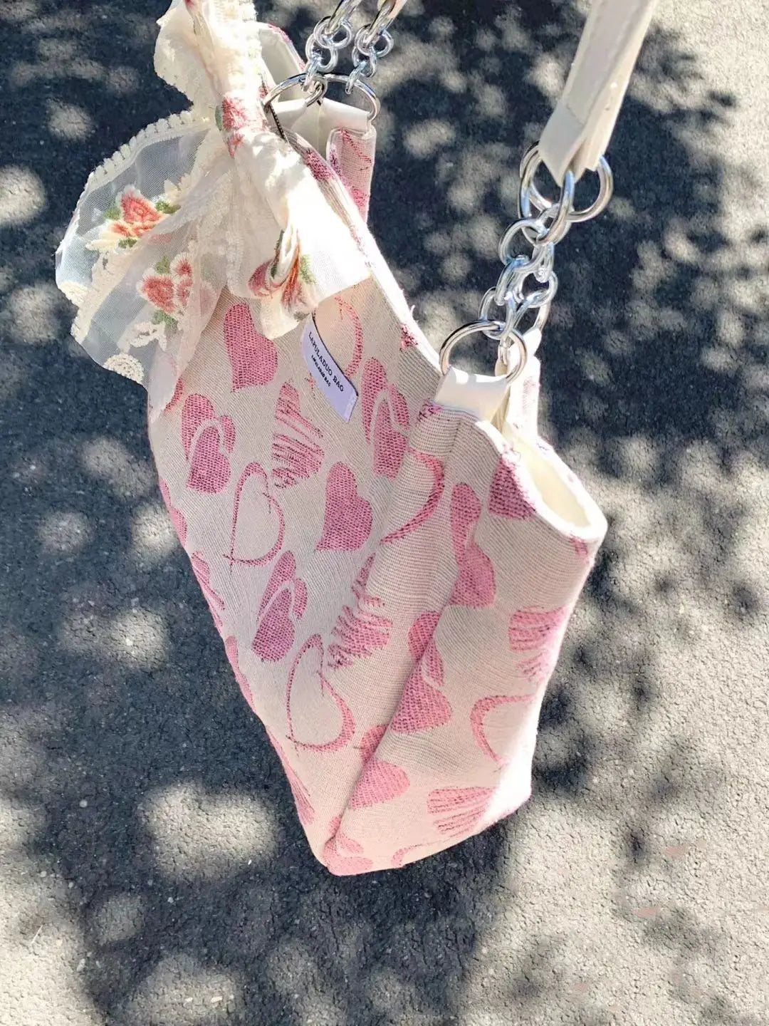 nvxiot - Harajuku Pink Handbag Women Retro Fairycore Aesthetic Heart Large Capacity Tote Bag Female Vintage Cute Shoulder Bag Y2k