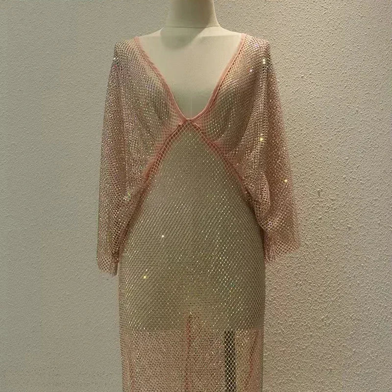 nvxiot - Sexy See-through Maternity Maternity Photography Dresses For Elegant Mesh Rhinestones Dress Pregnancy Photo Shoot