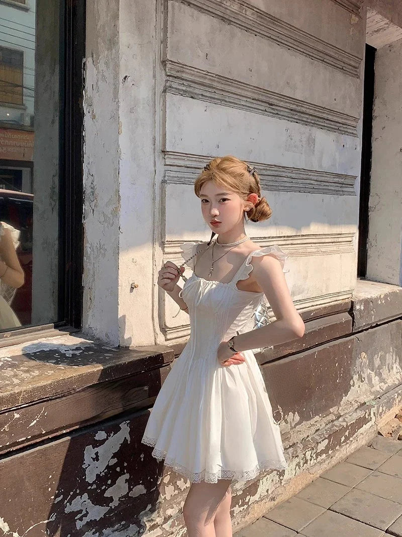 MQTIME - Pure Color Y2k Mini Dress Women Sleeveless Beach Style One Piece Dress Korean Fashion Even Party Dress Vintage Chic Outwear