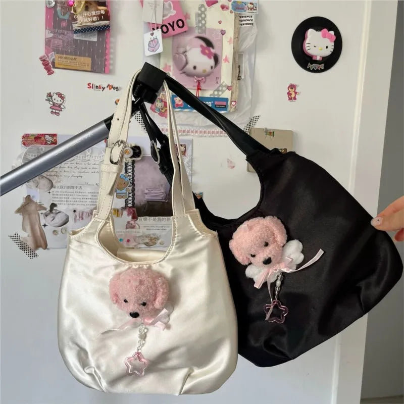MQTIME - Sweet Cool Pink Handbag Women Retro Hot Girls Satin Chic Soft Y2k Bags Ladies Vintage Dog Cute Underarm Bag Aesthetic