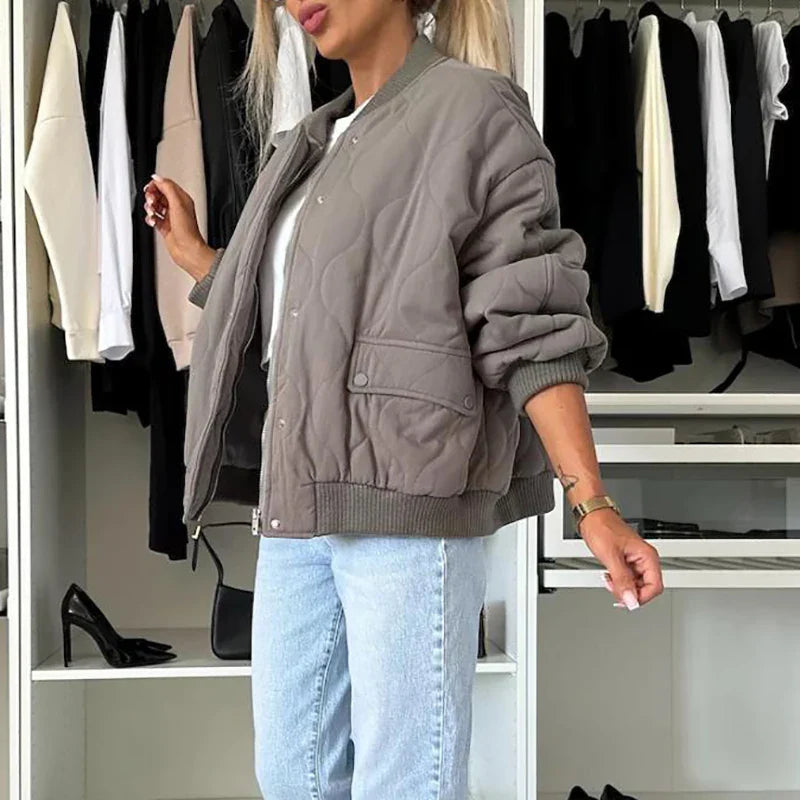 MQTIME - Lady Elegant Warm Pocket Down Coat Casual O Neck Single Breasted Cotton Jacket 2024 Fall Winter Long Sleeved Solid Loose Outwear