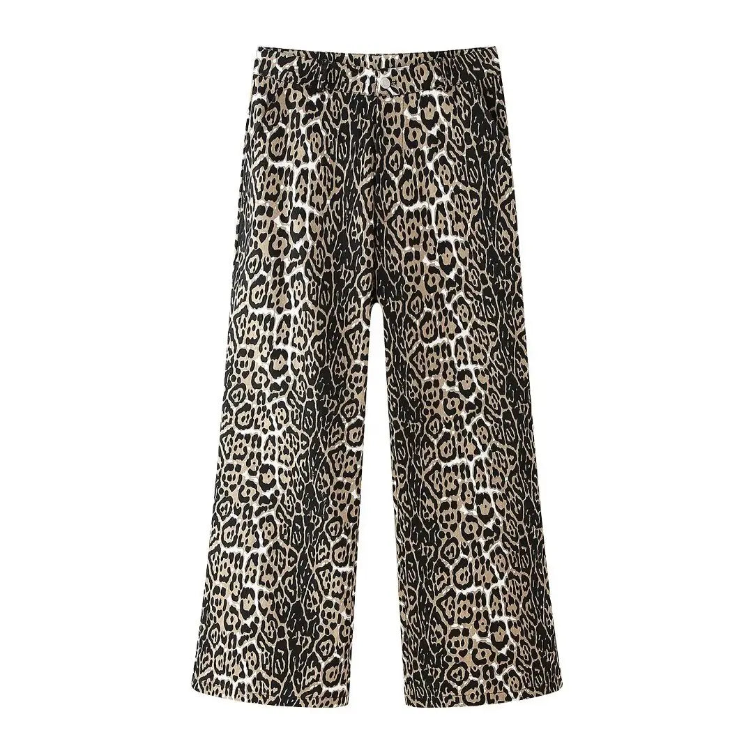 nvxiot - Jeans 2024 Women New Fashion Leopard Jeans High Waist Zipper Fly Denim Trousers Female Loose Casual Wide Leg Pants Streetwear