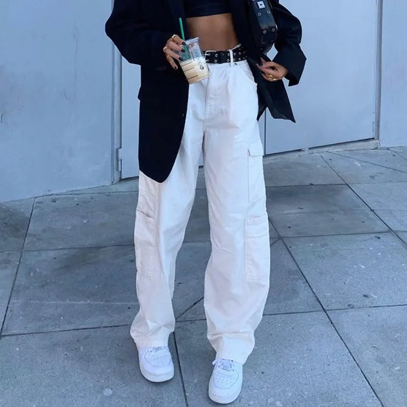 nvxiot Jeans women new casual loose straight pants high waist fashion pocket casual pants women's street fashion denim trousers