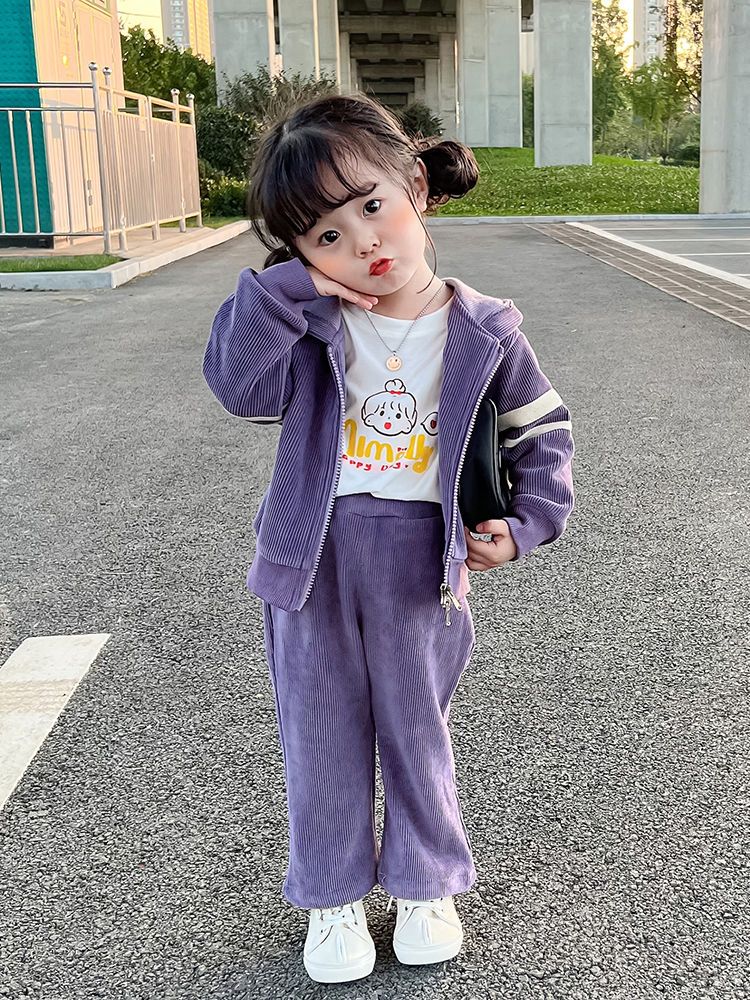 nvxiot Autumn Little Girls Children Clothing Set Two 2Pce Set Purple Hoodies Zipper Jacket +pants Baby Clothes Kids Outfits Sports Suit