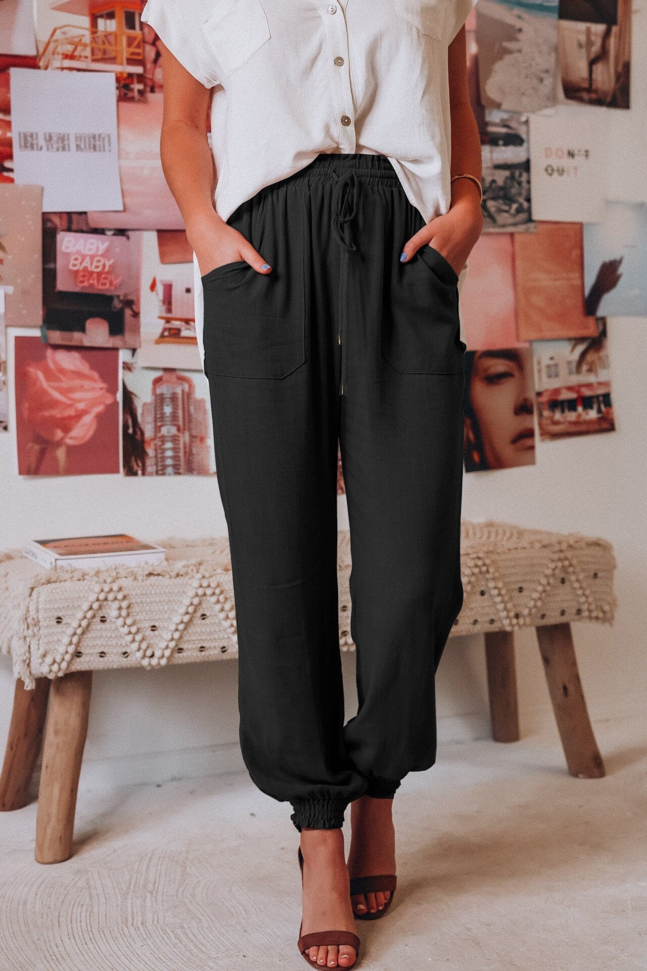 nvxiot Chic Ruched Pants For Women Solid Hign Waist Drawstring Trouser Korean Fashion Joggers Sweatpants Roupas Femininas