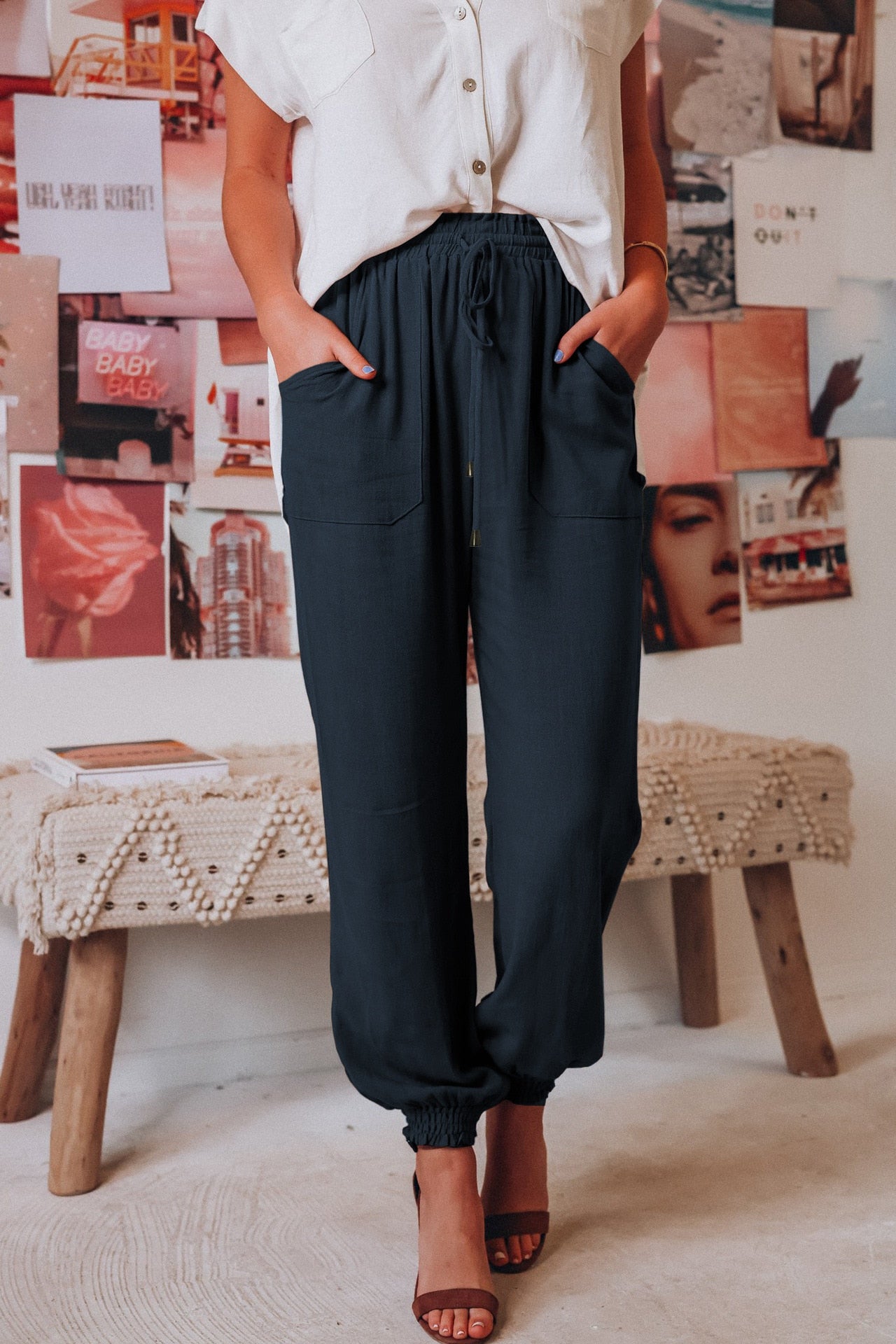 nvxiot Chic Ruched Pants For Women Solid Hign Waist Drawstring Trouser Korean Fashion Joggers Sweatpants Roupas Femininas