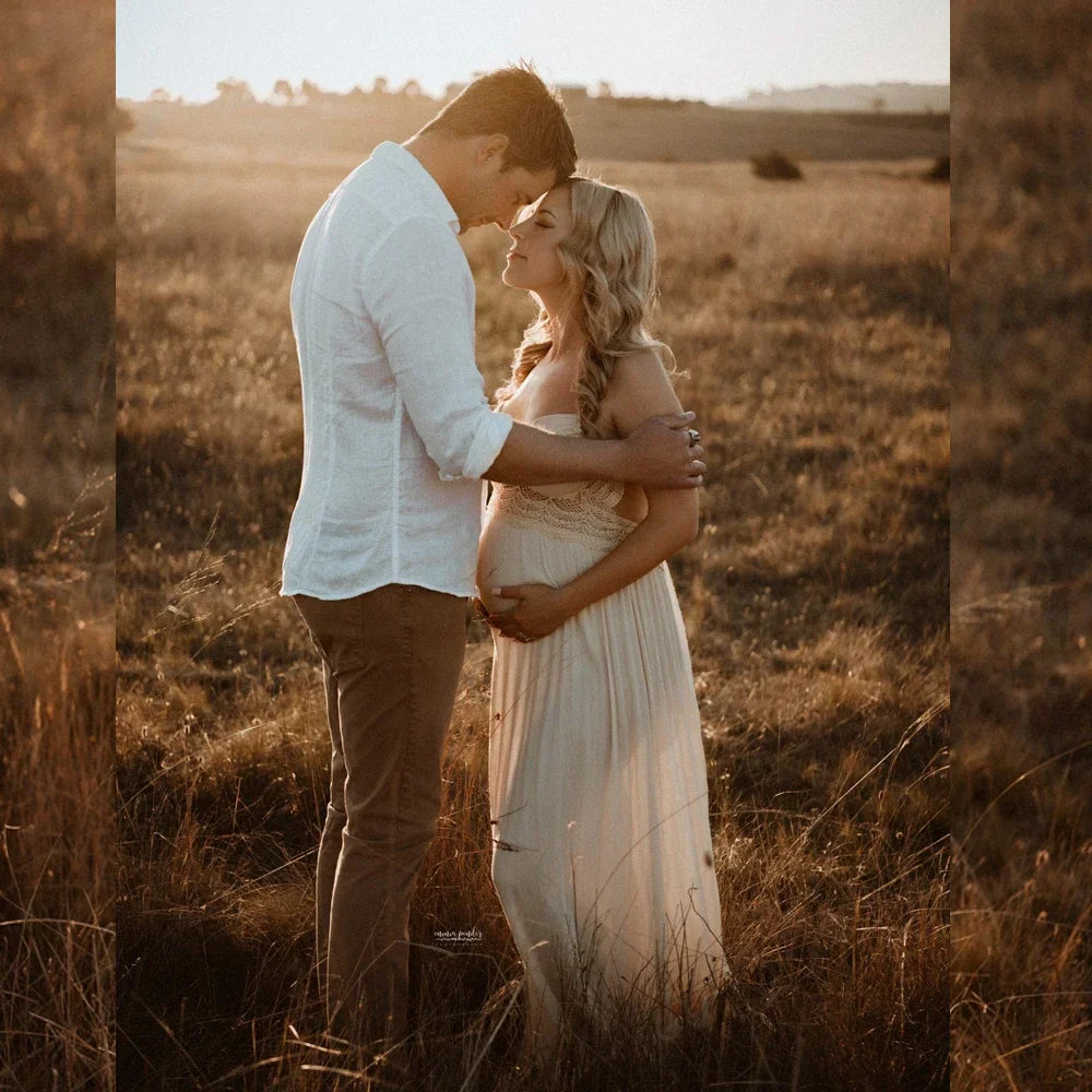 MQTIME - Lace Backless Maternity Dresses for Baby Showers Boho Pregnant Dress V-neck Suspender Bohemian Photo Shooting Pregnancy Dress