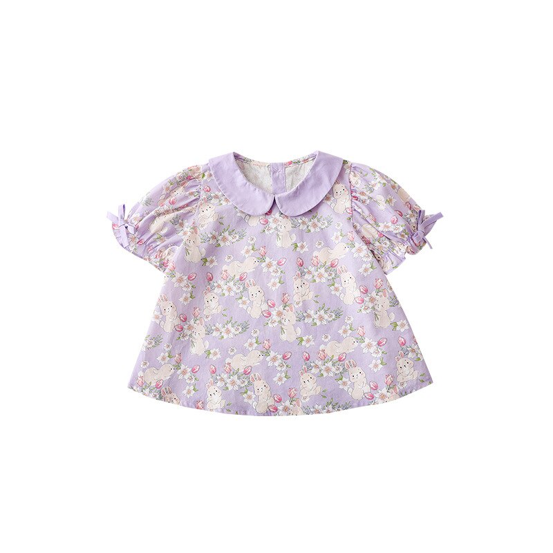 nvxiot Girls' Purple Rabbit Series Suit Spring Shirt Children's Fresh Coat Top Baby Skirt Shorts