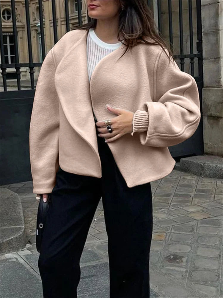 nvxiot - Casual Lapel Cardigan Top Women's Long Sleeve Fashion Patchwork Elegant Loose Solid jackets Female Autumn Outwear Cardigan