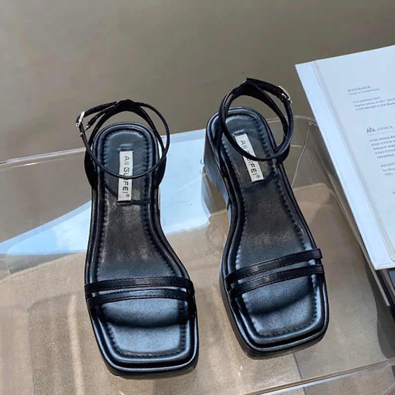 MQTIME - Summer Platform Sandals for Women Fashion High Heels Ladies Elegant Ankle Strap Sandal Shoes Female Sandalias Mujer
