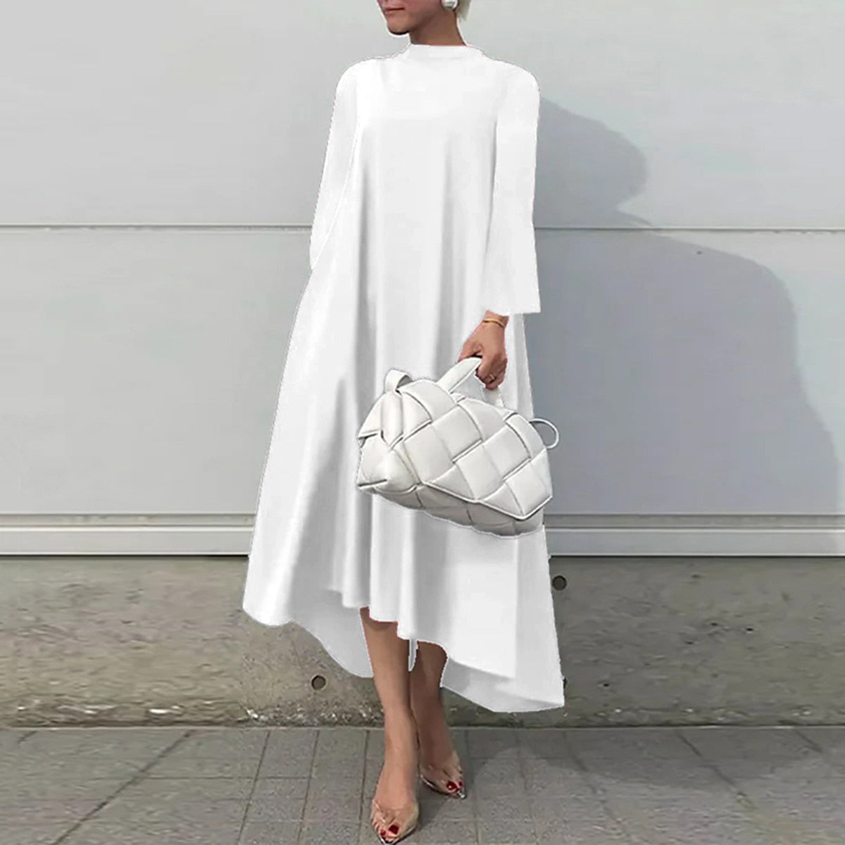 nvxiot Fashion Female Dress Simple Long Sleeves High-Low Lace-up Solid Color Elegant Casual Maxi Dresses for Women New