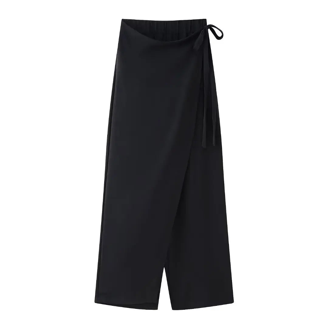 MQTIME - Summer Women's New Suits Solid V-Neck Sleeveless Off Shoulder Top+Side Bow Lace-Up Decoration Elastic Waist Pant Mujer
