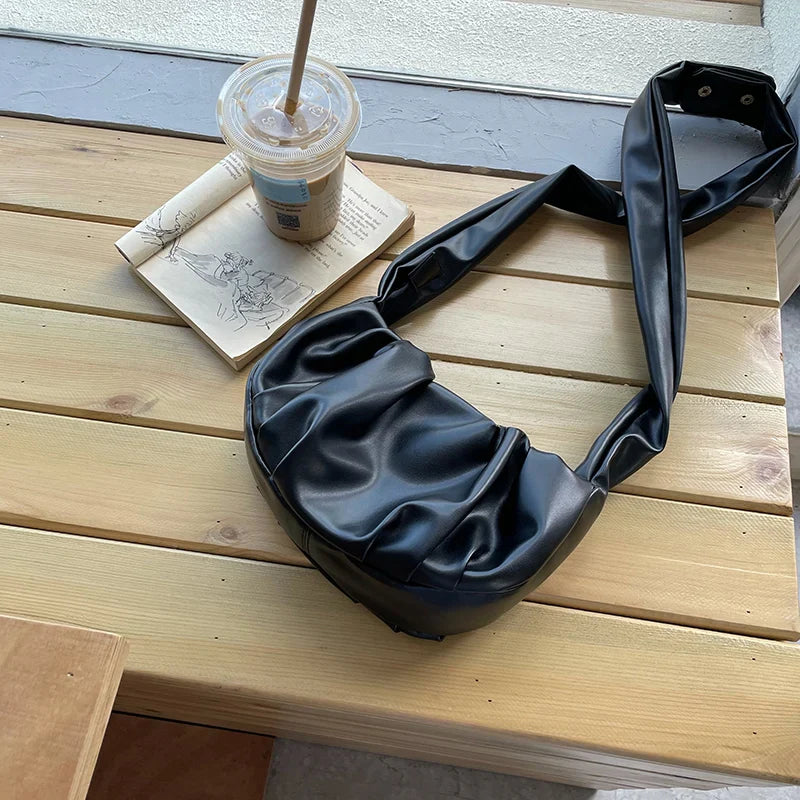 nvxiot - Elegant Pleated Shoulder Bag for Women Soft Pu Leather Casual Hobos Bag Advanced All-match Fashion Designer Ladies Handbag