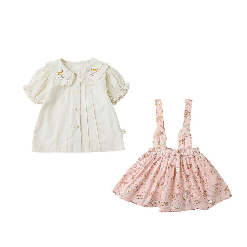 Summer Baby Girls Princess Dress Children Clothes Cotton Short Sleeve Blouse Top+Pants Suits Kids Party pastoral Floral skirt