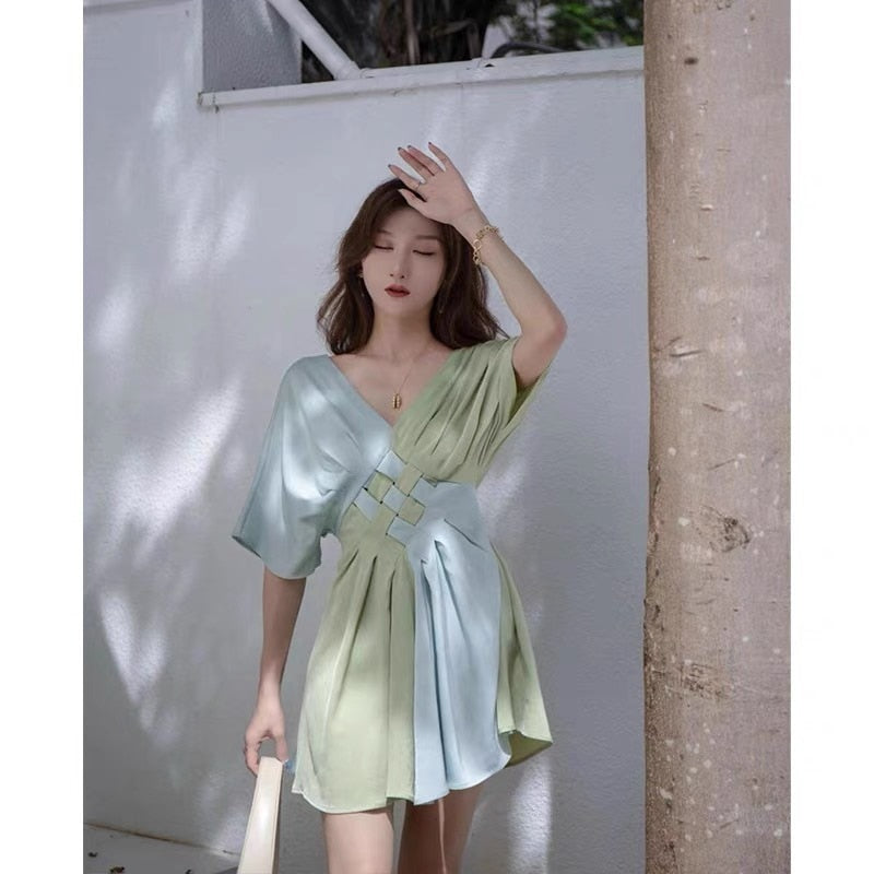 nvxiot High-end Mini Patchwork Dresses for Women Design Elegant Temperament Lady A-line Trendy Casual Summer Vestidos Ball Gown 2023