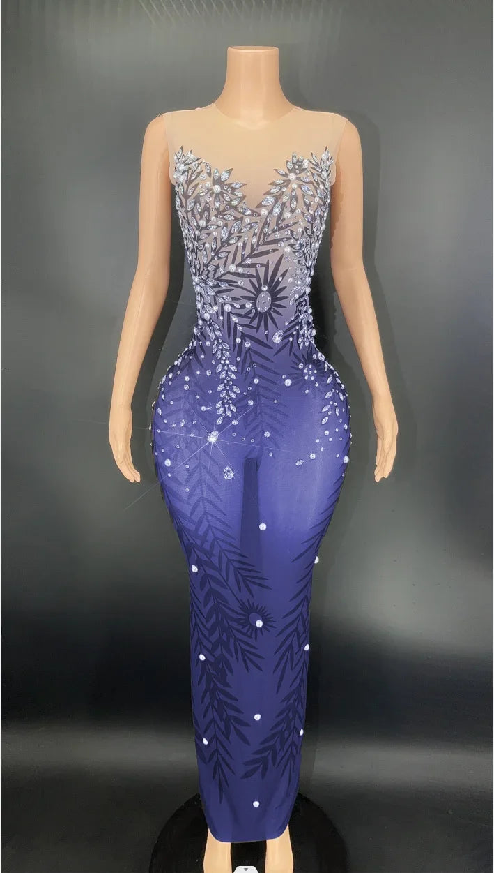 MQTIME - Elegant Stretchy Mesh Printed Red Evening Dress For Party Banquet Embellished Maternity Dresses for Pregnancy Photoshoot