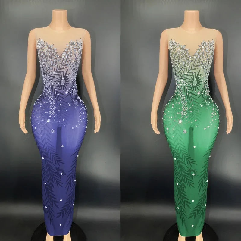 MQTIME - Elegant Stretchy Mesh Printed Red Evening Dress For Party Banquet Embellished Maternity Dresses for Pregnancy Photoshoot
