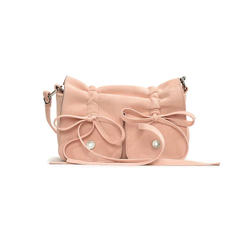 nvxiot - 2024 Korean Fashion Fold Bow Handbags Small Square Shoulder Bags For Women Black White Pink Silver Trendy Daily Shopping HandBag