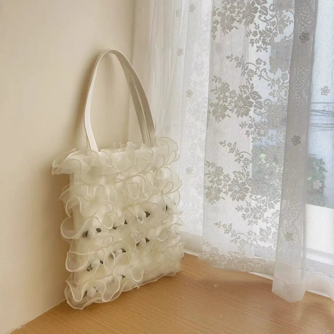 nvxiot - Fairy Core Lace Y2k Shoulder Bags Women Vintage Harajuku Folds Chic White Underarm Bag Ladies Retro Handbag Aesthetic