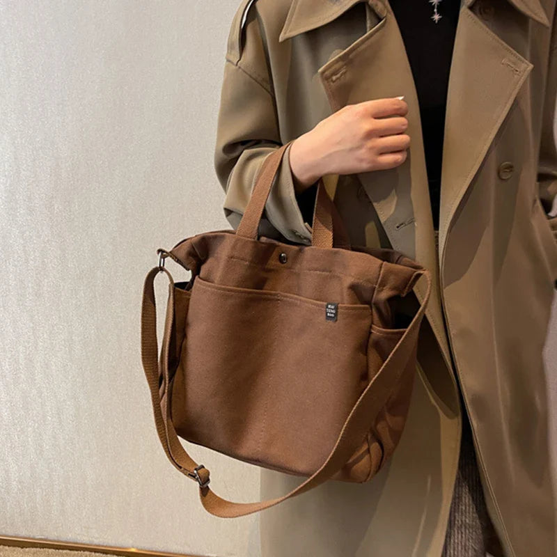 nvxiot Big Handbags Women Canvas Bag Fashion Daily Simple Crossbody Shoulder Bags Female Tote 4 Solid Color Vintage Retro Messenger Bag