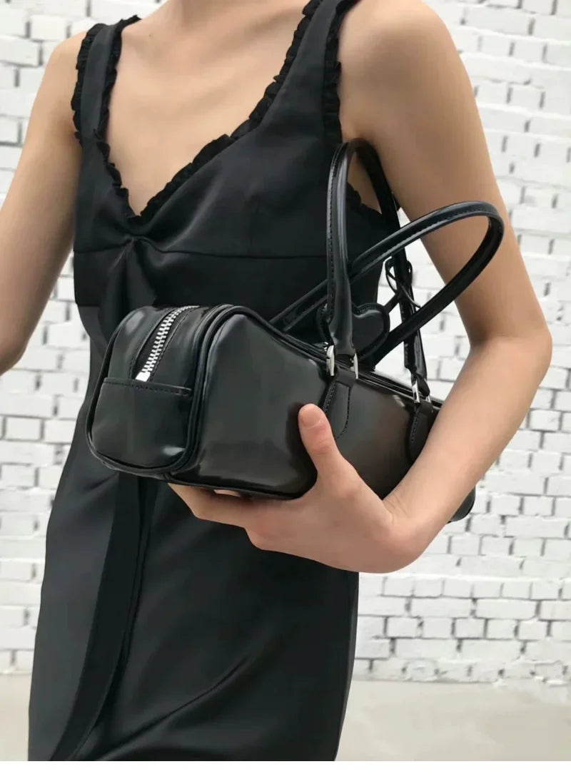 nvxiot - Hot Girls Blue Handbag Purses Women High Street Leather Heart Chic Casual Shoulder Bags Ladies Vintage Underarm Bag Y2k