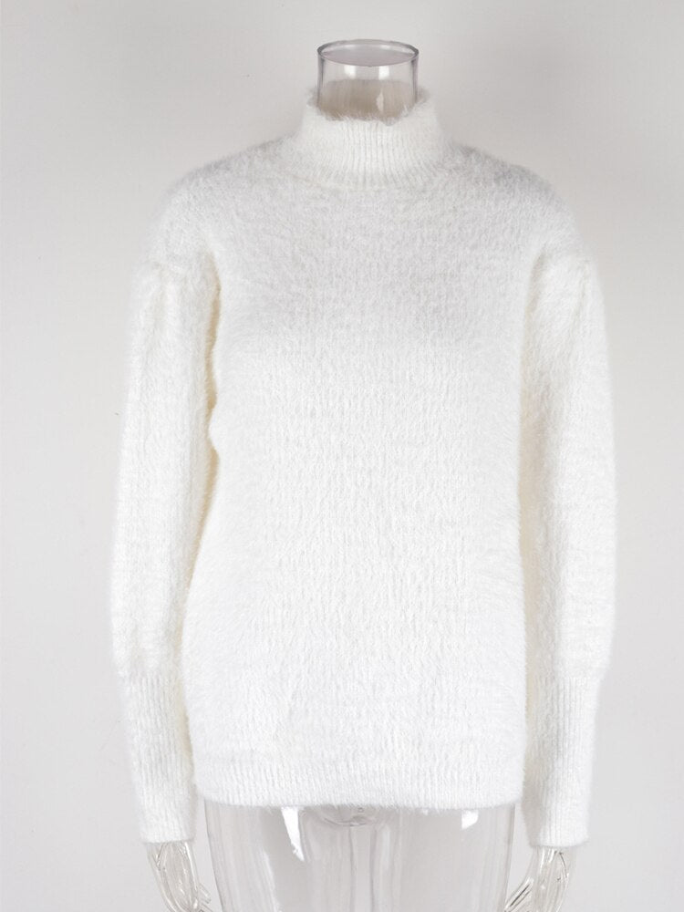 nvxiot Fluffy Warm Winter Sweater for Women Pullover Turtleneck White Pull Femme Basic Autumn Jersey Jumper Black Sweater