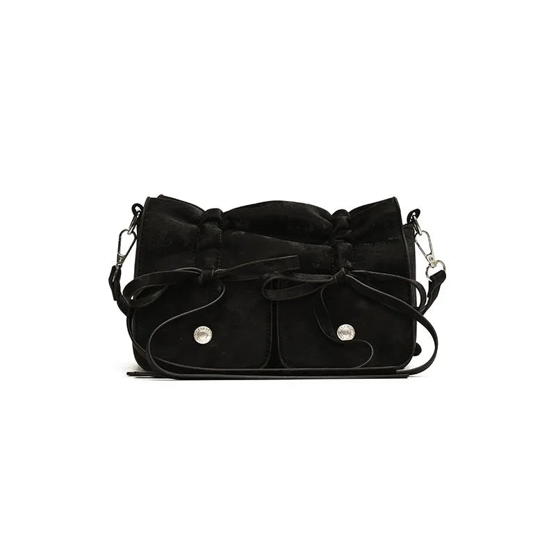 nvxiot - 2024 Korean Fashion Fold Bow Handbags Small Square Shoulder Bags For Women Black White Pink Silver Trendy Daily Shopping HandBag