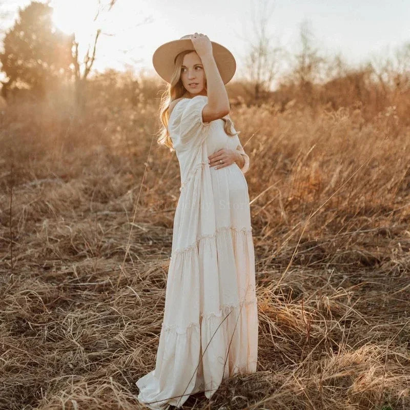 nvxiot - Bohemian Maternity Photo graphy Dress for Baby Shower Photoshoot Maternity Wear Straight shoulder Sweet Style