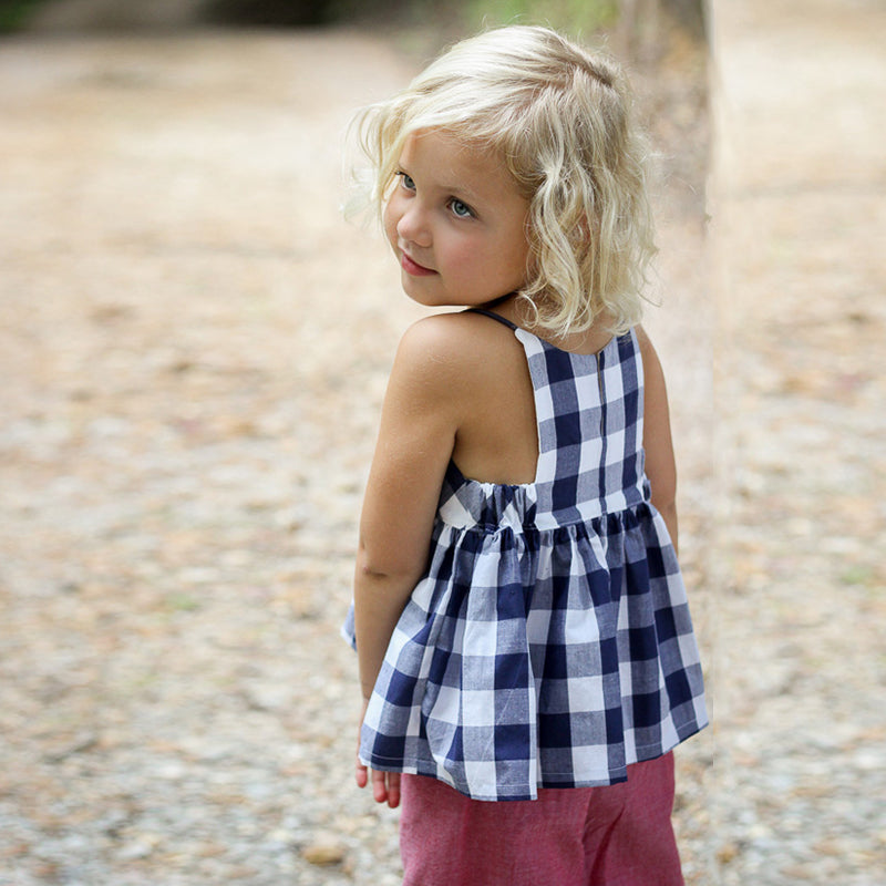 nvxiot 100% Quality Linen Girls Plaid Tops Summer New Children's Sleeveless Casual Loose Design Handmade Blouse TZ067