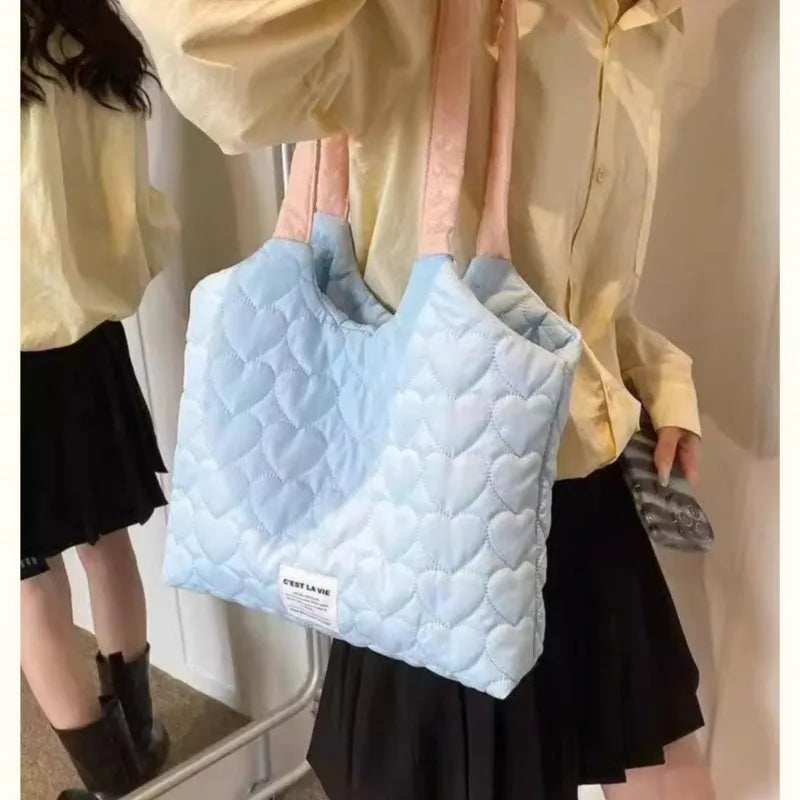 nvxiot - Harajuku Blue Shoulder Bags Women Transparent Large Capacity Casual Tote Bag Ladies Sweet Canvas Messenger Bag Aesthetic