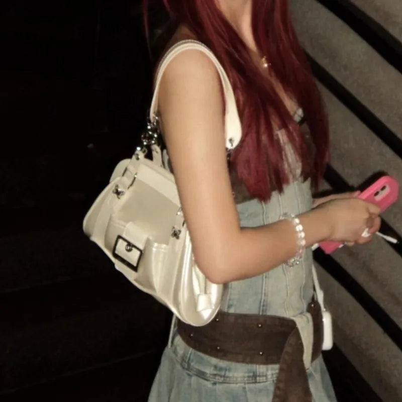 nvxiot - Hot Girls White Shoulder Bags Purse Women Retro Harajuku Handle Chic Y2k Bags Female Fairycore Aesthetic Handbag New